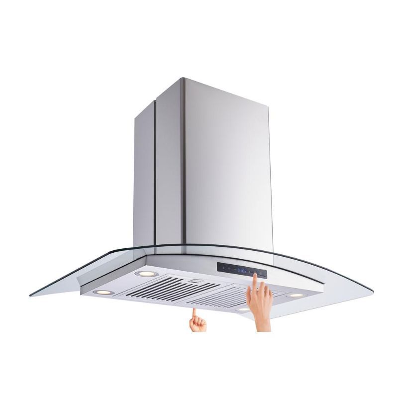 Photo 1 of **HOOD HAS DAMAGE**-OPENED
36 in. W Convertible Glass Island Mount Range Hood with Dual-Sided Touch Panels and Charcoal Filters in Stainless Steel