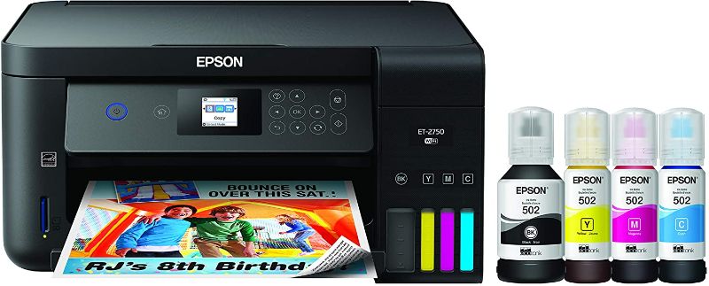 Photo 1 of Epson EcoTank ET-2750 Wireless Color All-in-One Cartridge-Free Supertank Printer with Scanner, Copier and Ethernet, Regular
