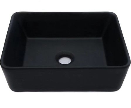 Photo 1 of 16 in. x 12 in. Vessel Sink Rectangle Modern Above in Matte Black Ceramic Bathroom Vessel Vanity Sink Bowl Art Basin
