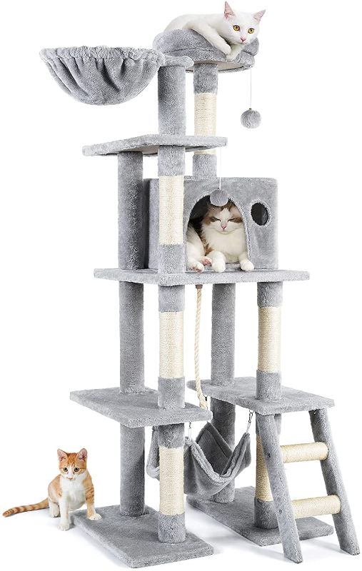 Photo 1 of rabbitgoo Cat Tree Cat Tower 61" for Indoor Cats, Multi-Level Cat Condo with Hammock & Scratching Posts for Kittens, Tall Cat Climbing Stand with Plush Perch & Toys for Play Rest
