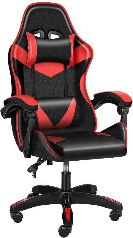 Photo 1 of YSSOA Backrest and Seat Height Adjustable Swivel Recliner Racing Office Computer Ergonomic Video Game Chair, Without footrest, Red/Black
