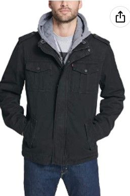 Photo 1 of Levi's Men's Washed Cotton Hooded Military Jacket - Large