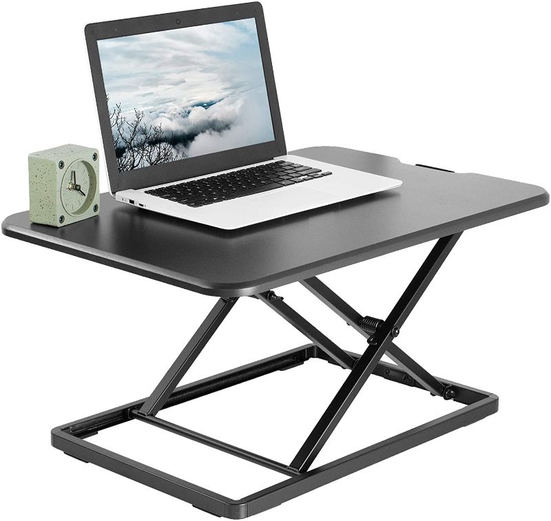 Photo 1 of VIVO Ultra-Slim Single Top Height Adjustable Standing Desk Riser, Compact Sit Stand Desktop Converter for Monitor or Laptop, Black, DESK-V001J
