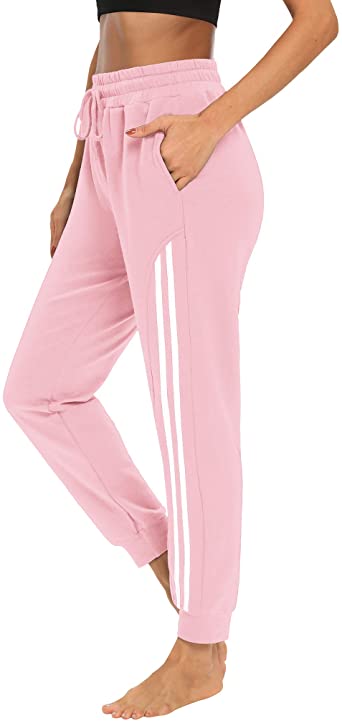 Photo 1 of Sarin Mathews Womens Sweatpants Drawstring Striped Side Workout Joggers Yoga Pants Lounge Running Active Pants Pockets - Medium 