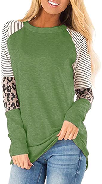 Photo 1 of Leopard Print Tops for Women Long Sleeve Crew Neck Patchwork T Shirt Blouse-XL
SET OF 2