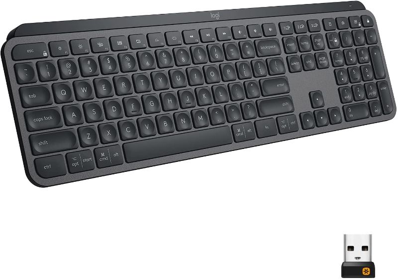 Photo 1 of Logitech MX Keys Advanced Wireless Illuminated Keyboard, Tactile Responsive Typing, Backlighting, Bluetooth, USB-C, Apple macOS, Microsoft Windows, Linux, iOS, Android, Metal Build - Graphite
