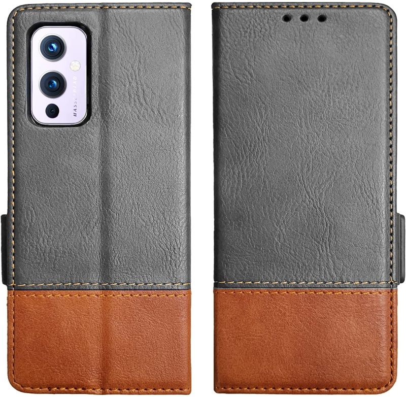 Photo 1 of 10 Cent Oneplus 9 Leather Case, Classic Genuine Leather Oneplus 9 Wallet Case [RFID Blocking], Flip Magnetic Case, Only Compatible with Oneplus 9(Grey)
