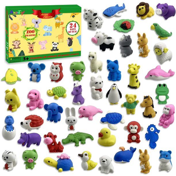 Photo 1 of  Advent Calendar with 48 PCS Animal Pencil Erasers Puzzle Toys Gift Box for Kids Boys Girls Toddlers 24 Days Christmas Countdown Party Favors