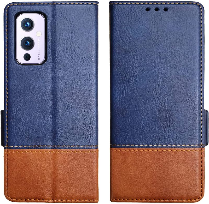 Photo 1 of 10 Cent Oneplus 9 Leather Case, Classic Genuine Leather Oneplus 9 Wallet Case [RFID Blocking], Flip Magnetic Case, Only Compatible with Oneplus 9(Blue)
