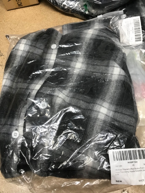 Photo 1 of Verdusa Women's Plaid Button Front Long Sleeve Drawstring Hoodie Overshirt Jacket-M