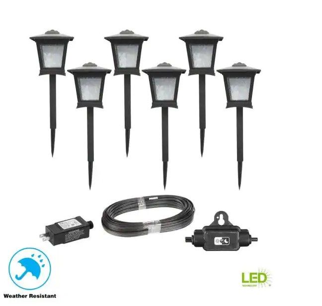 Photo 1 of Low Voltage Black Outdoor Integrated LED Landscape Path Light (6-Pack Kit)
