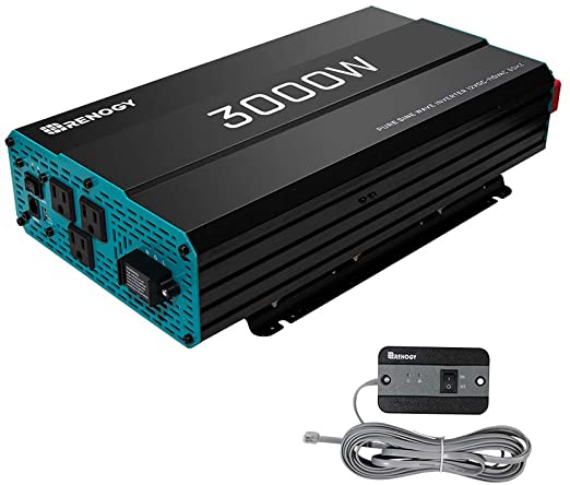 Photo 1 of (DENTED SIDE; MISSING POWER CORDS)
Renogy 3000W Pure Sine Wave Inverter 12V DC to 120V AC Converter for Home, RV, Truck, Off-Grid Solar Power Inverter 12V to 110V with Built-in 5V/2.1A USB Port, AC Hardwire Port, Remote Controller
