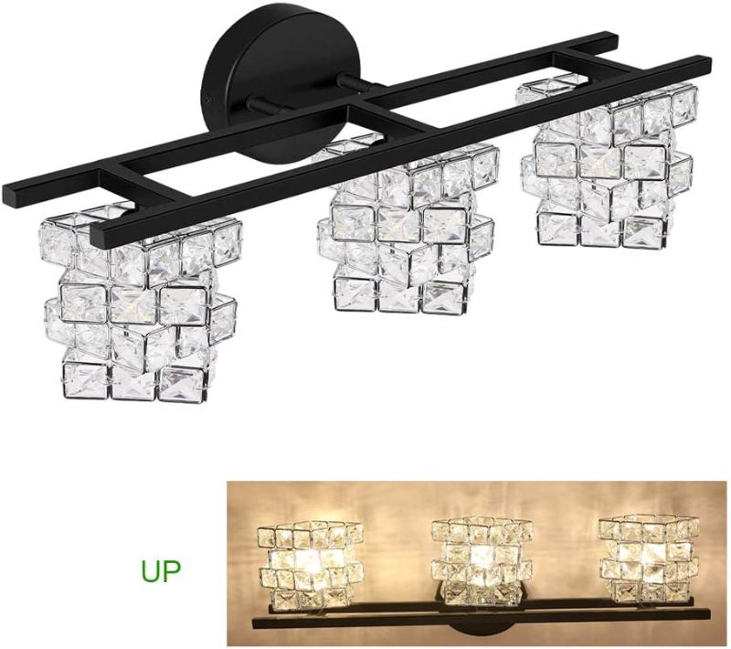 Photo 1 of BDL Bathroom Vanity Light Fixtures 2020 New Black 3 Lights Crystal Shade Modern Wall Bar Sconce Mirror (Exclude Bulb)
