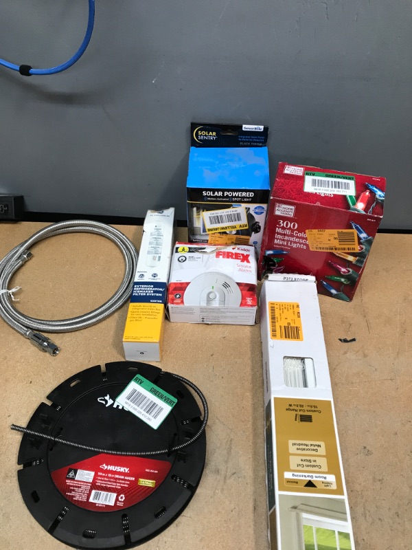 Photo 1 of **non-refundable**
household goods
husky 15' drain auger, smoke alarm,x-mas lights, solar powered spot light, cordless blinds 12''wx48''L