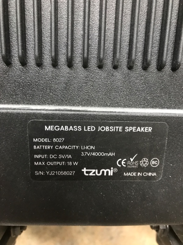 Photo 3 of Tzumi Megabass LED Jobsite Bluetooth Speaker 9" Subwoofer, 2" Tweeterb