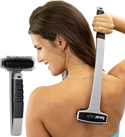 Photo 1 of Bearback Back Scratcher, Extendable Folding Long Handle Exfoliating Brush (Gray), 4" x 16"