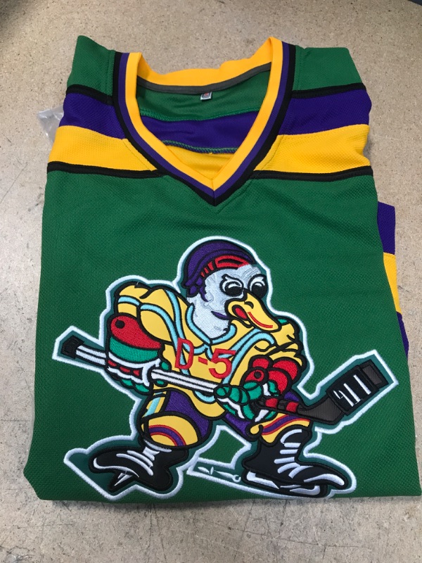 Photo 2 of Adam Banks #99 Mighty Ducks Mickey White & Green Hockey Shirt (Size S)