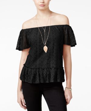 Photo 1 of Belle Du Jour Juniors' Lace Off-the-shoulder Top with Necklace, Size Large