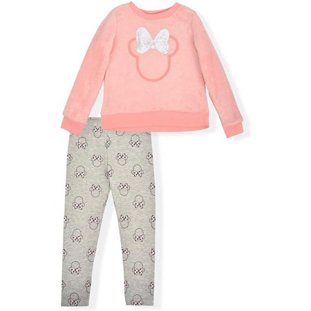 Photo 1 of Disney Girl's 2-Piece Minnie Mouse Legging Pants Set with Sequined Pullover Long Sleeve Shirt, Red/Black SZ 5
