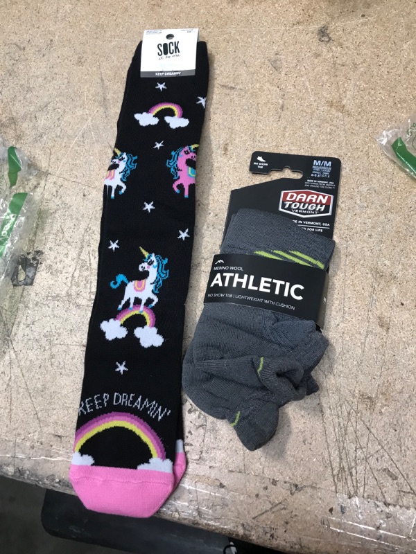 Photo 3 of BUNDLE, Darn Tough Element No Show Tab Lightweight Athletic Socks - AW21
AND, Sock It to Me Kids Unicorns Rainbows Keep Dreamin Junior Knee Socks

