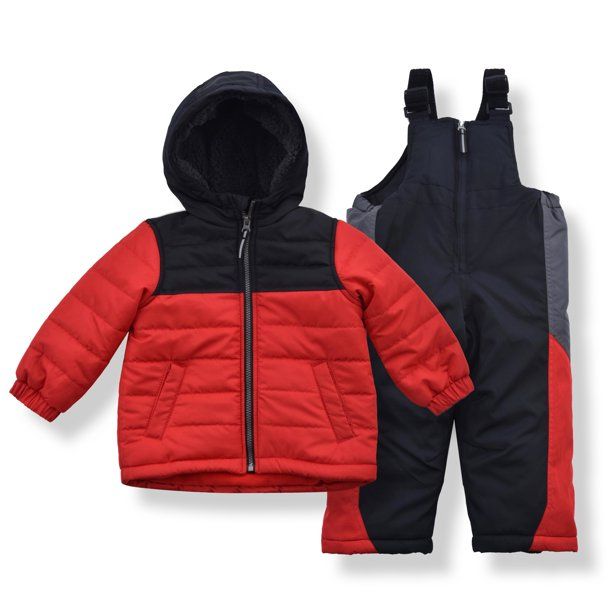 Photo 1 of Arctic Quest Boy's Color Block Puffer Jacket and Ski Bib Snowsuit Set - Size 4, Red