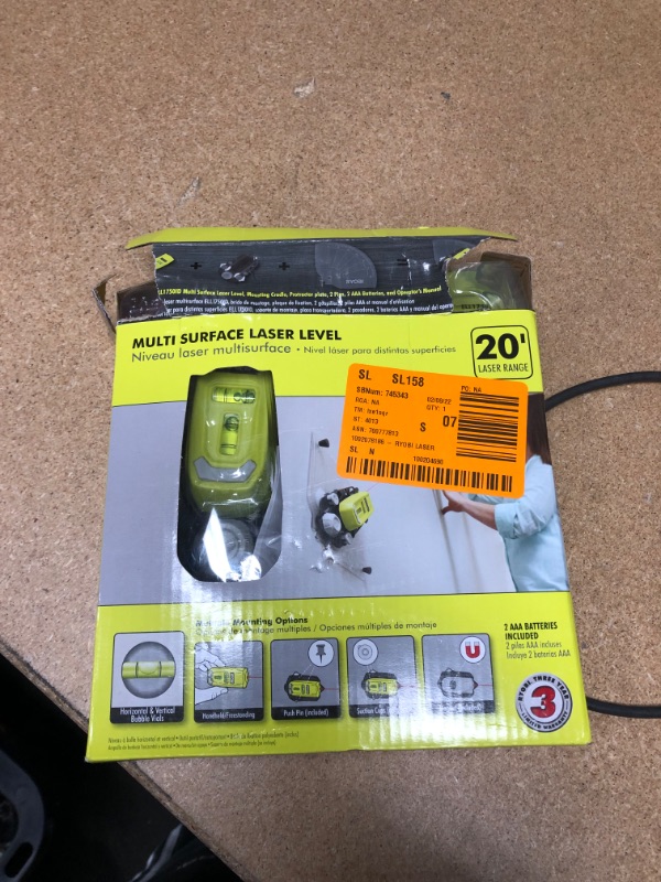 Photo 2 of Ryobi ELL1750 Multi Surface Laser Line Level
**BOX DAMAGE**