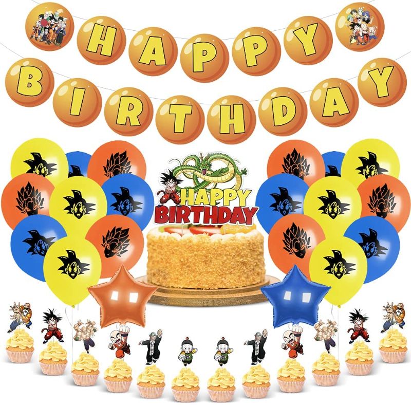 Photo 1 of 4 SETS OF DBZ Fashion ViVi Birthday Party Supplies, Birthday Decorations Set, 35 Pcs Party Supplies Kit for Boys and Girls Includes Cake Topper, Cupcake Toppers, Happy Birthday Banners, Balloons, Ribbon
