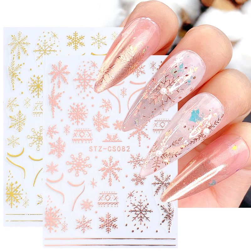 Photo 1 of SET OF 3 Christmas Nail Art Stickers Decals 3D Rose Gold Printing Nail Sticker Xmas Snowflake Elk Heart Letter French Sliders Winter Decor Nail Accessories Adhesive Nail Decals Foil Design Manicure 7 Sheets (B)
