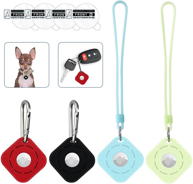 Photo 1 of BUNDLE Silicone Protective Case for AirTags Tracker, 4 Pack AirTags Case with Anti-Lost Keychain
AND Latagui Adjustable & Retractable Dog Seat Belt with Safety Buckle,Multiple Colors and Strong Durable Nylon Material for Dog Harness,L 27.6 inch and W 1.0 