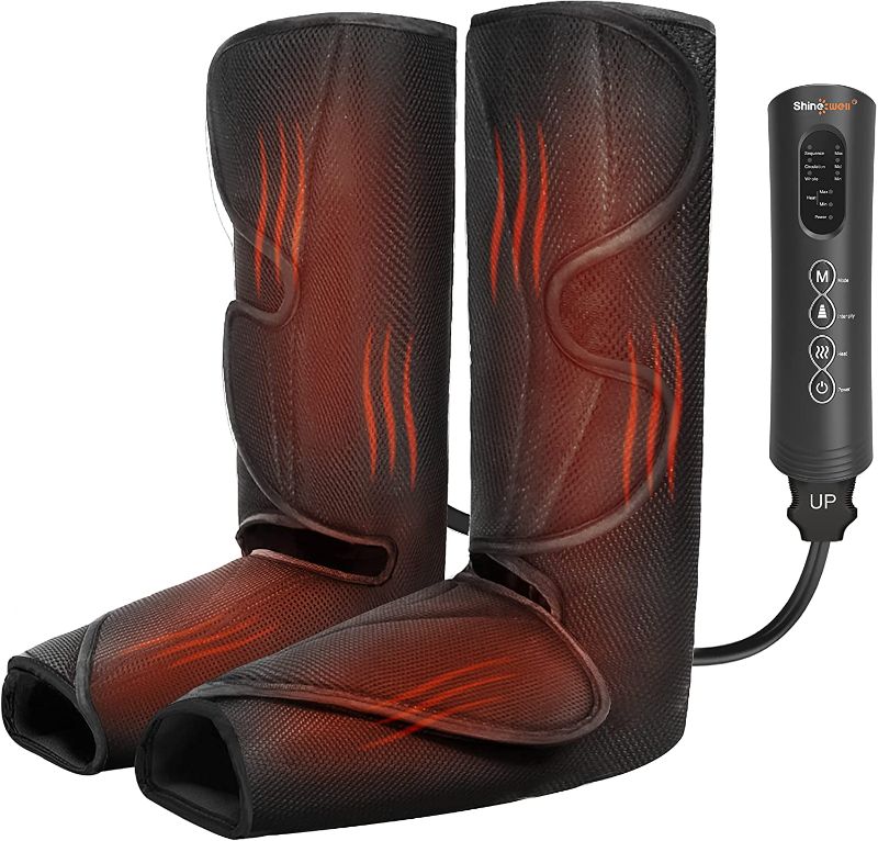 Photo 1 of SHINE WELL Leg Massager with Heat, Foot and Leg Massager for Circulation, 2 Heat 3 Modes 3 Intensities 2 Extensions, Leg Air Compression Massager for Pain Relief, Muscle Relaxation, Gifts for Family
