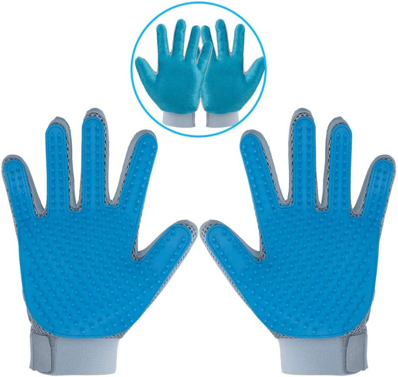 Photo 1 of SET OF 3 DELOMO Pet Hair Remover Gloves for Furniture, Pet Grooming Gloves Hair Removal for Dogs & Cats, 2 in 1 Function of Pet Deshedding & Hair Remover Glove with Five Finger Design, 1 Pair
