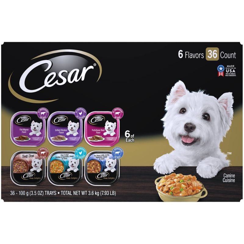 Photo 1 of (36 Pack) CESAR Wet Dog Food HOME DELIGHTS & Classic Loaf in Sauce Variety Pack, 3.5 Oz. Easy Peel Trays BEST BEFORE 04/2022
