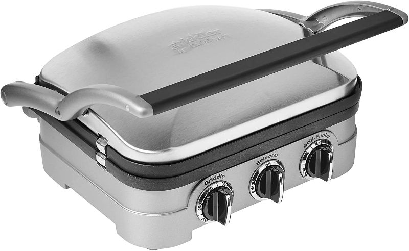 Photo 1 of **TESTED AND FUNCTIONS ** Cuisinart GR-4NP1 5-in-1 Griddler, 13.5"(L) x 11.5"(W) x 7.12"(H), Silver With Silver/Black Dials
