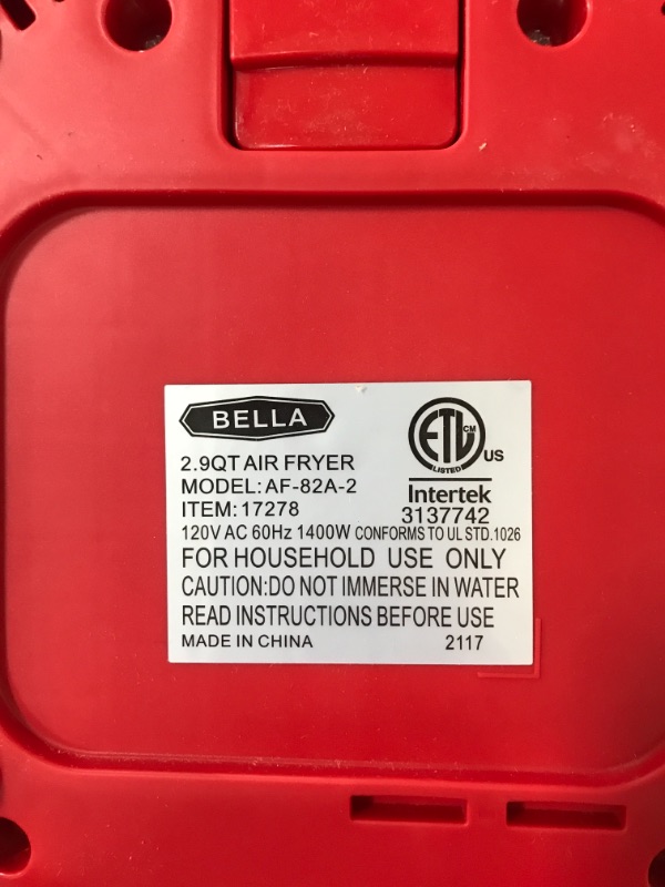 Photo 4 of ** TESTED AND FUNCTIONS ** BELLA 2.9QT Touchscreen Air Fryer, No Pre-Heat Needed, No-Oil Frying, Fast Healthy Evenly Cooked Meal Every Time, Dishwasher Safe Non Stick Pan and Crisping Tray for Easy Clean Up, Matte Red
