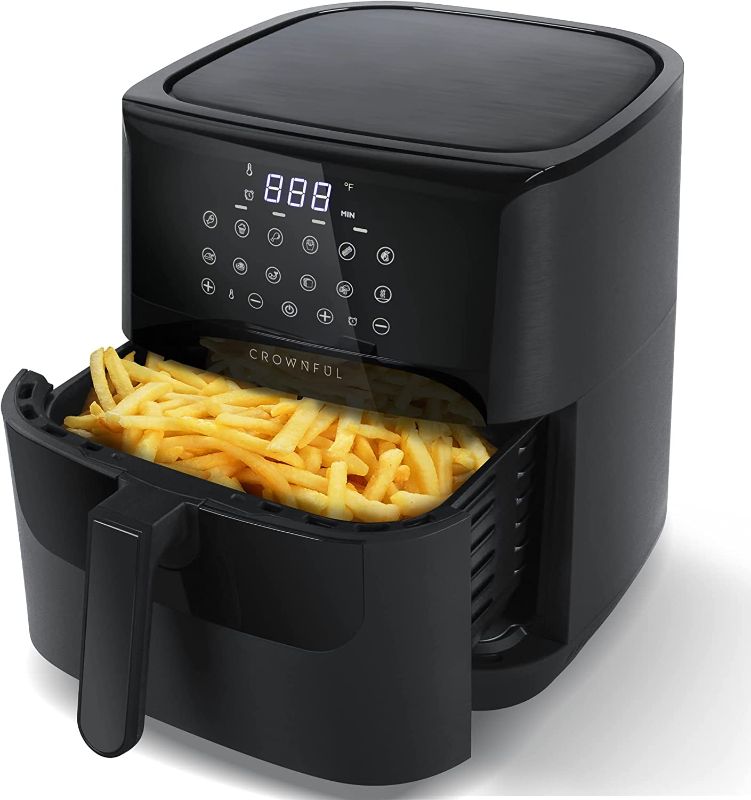 Photo 1 of **PARTS ONLY : DOESN'T TURN ON ** CROWNFUL 7 Quart Air Fryer, Oilless Electric Cooker with 12 Cooking Functions, LCD Digital Touch Screen with Precise Temperature Control, Nonstick Basket, 1700W, UL Listed-Black ** PICTURE SHOWS IT PLUGGED IT BUT NOT TURN