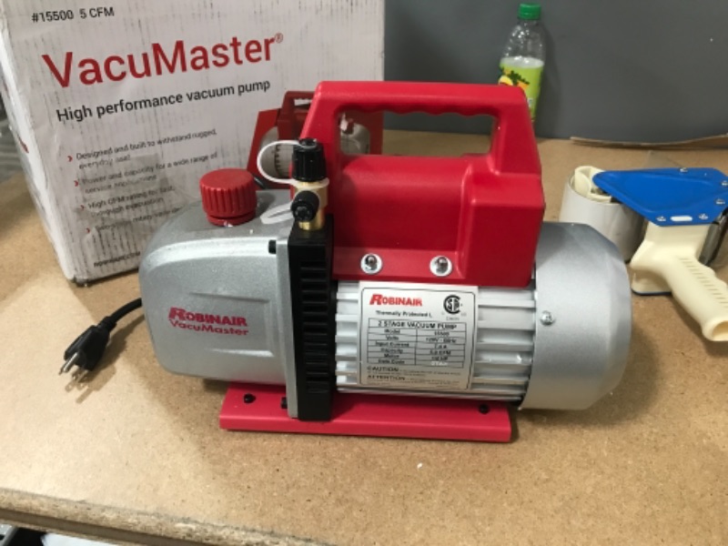 Photo 2 of **TESTED AND FUNCTIONS**  Robinair (15500) VacuMaster Economy Vacuum Pump - 2-Stage, 5 CFM , Red
