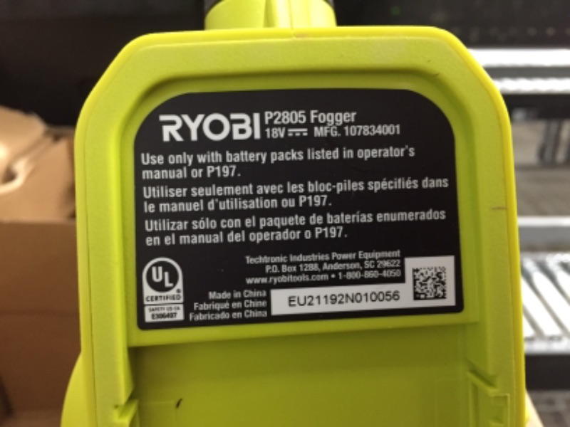 Photo 3 of Ryobi One+ 18-Volt Lithium-Ion Cordless Fogger/Mister - Battery and - Black
UNABLE TO TEST