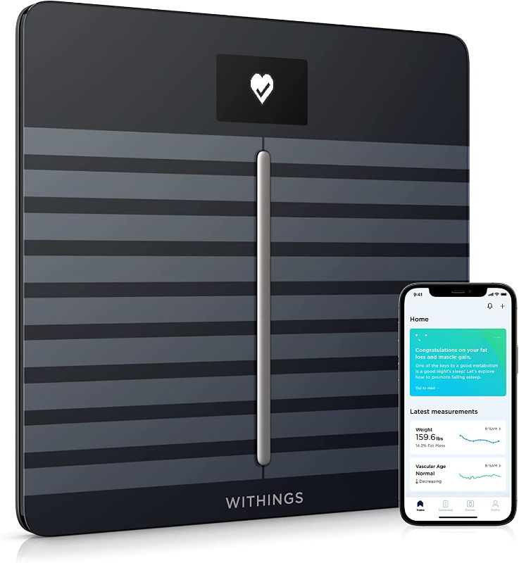 Photo 1 of 
Withings Body Cardio – Premium Wi-Fi Body Composition Smart Scale, Tracks Heart Health, Vascular Age, BMI, Fat, Muscle & Bone Mass, Water %, Digital Bathroom Scale with App Sync via Bluetooth or Wi-Fi

