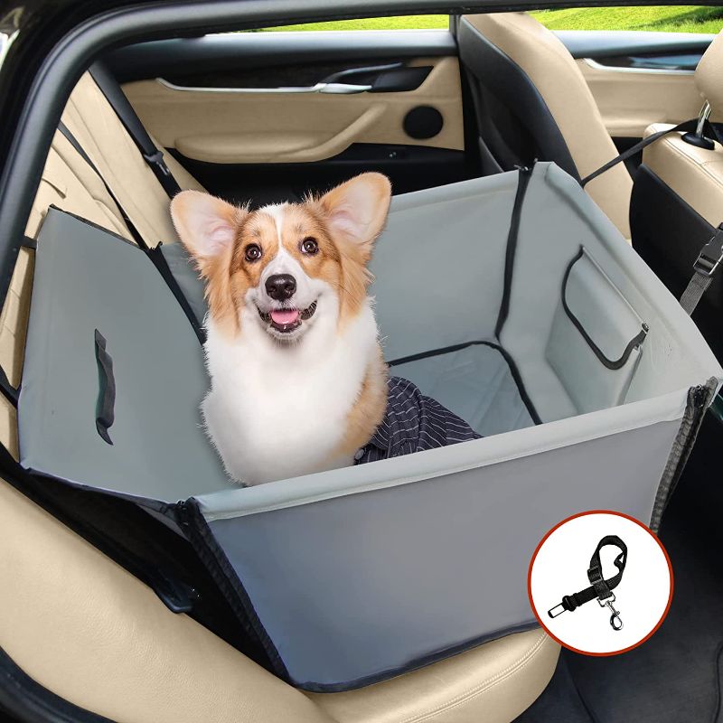 Photo 1 of **picture is wrong color : product is black ** Winbate Dog Car Seat for Medium Dogs, Waterproof Scratchproof Rear Dog Booster Seat, Dog Hammock Car Seat with Dog Leash Pockets for SUVs, Cars and Trucks Travel,19" x 23"x 19"
