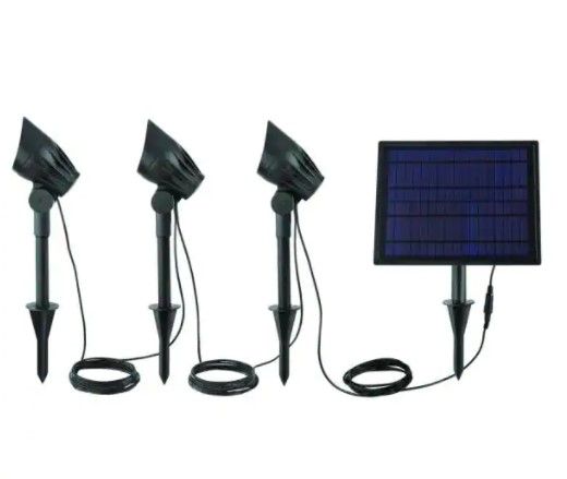 Photo 1 of ** CAN NOT TEST** Hampton Bay
Solar Black LED 75-150 Lumen High-Low 3-Head Metal Spotlight