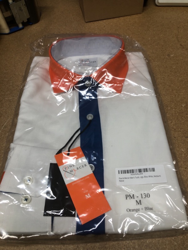 Photo 2 of ** stock picture has the wrong colors, Look more at the pictures for the colors** Medium Pine & Mercer Men's Tuckless Linen and Cotton Long Sleeve Buttoned Down Shirt - Camisa Reserva Limited Edition Orange, White and Blue 
