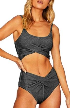 Photo 1 of LARGE : CHYRII Women's Glitter High Waisted Criss Cross Twisted Bikini Sets Two Piece Swimsuit
