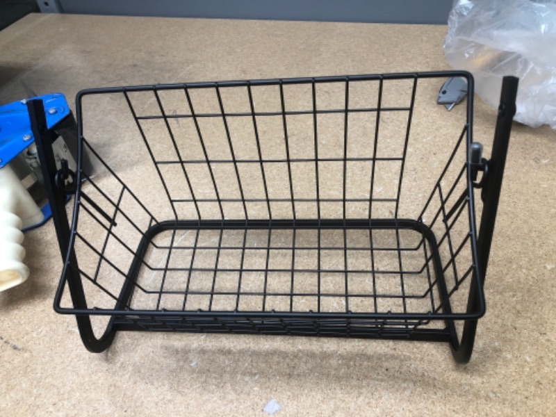 Photo 2 of **missing other half: only has one basket** EAXBUX 2-Tier Fruit Basket Stand, Countertop Fruit Holder, Metal Market Basket Stand Produce Storage, Snacks,Potato, Black
