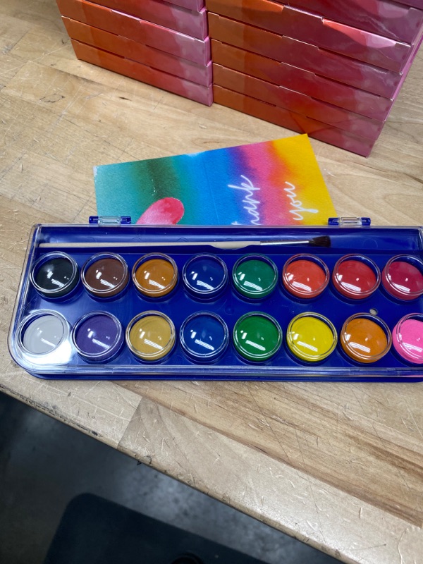 Photo 2 of CASE OF 20 Watercolor Paint Set for Kids, Artists and Adults - Perfect Kit for Beginners or Professionals,16 Vibrant Color Cakes, Includes 1 Water Brush Pen and Paint Brush.
