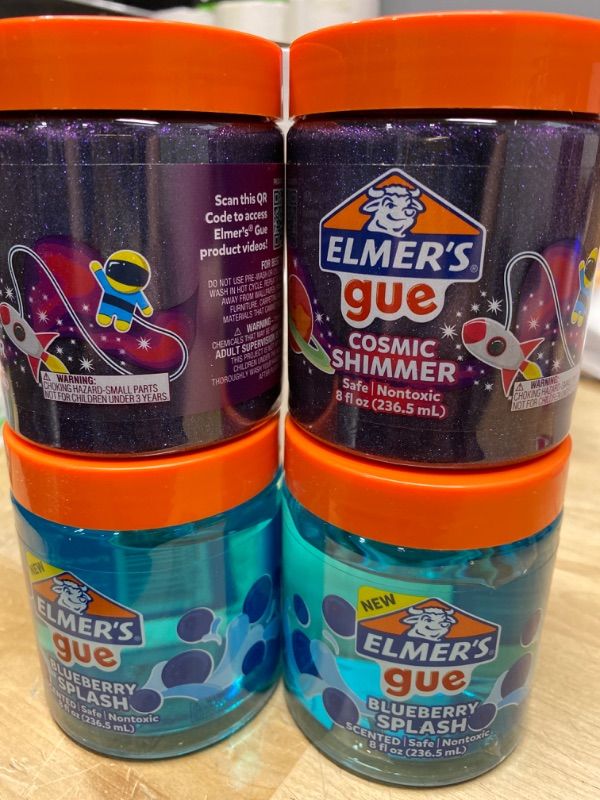 Photo 1 of Elmer's Scented Pre-made Slime Blueberry Splash 2 Count & Elmer's GUE Pre Made Slime, Cosmic Shimmer Glitter Slime, 2 Count