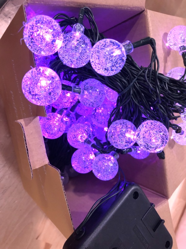 Photo 2 of 2-Pack Total 100 Crystal Globe Solar Christmas Lights Outdoor Durable and Bright Solar Powered Patio Lights Waterproof 8 Modes Solar LED String Lights for Garden Gazebo Tree (Purple)