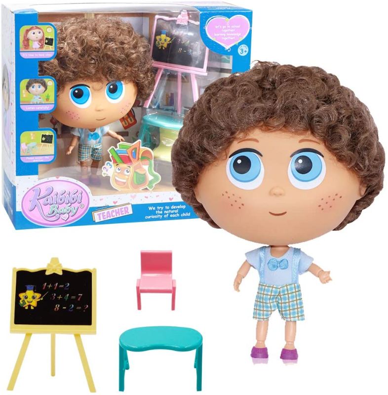 Photo 1 of Baby Toys Doll, Pretend Teacher Doll Toy 4-Piece Set Baby Role-Playing Games Including 7.5-Inch Doll, Blackboard, Table and Chair Suitable for Children Over 3 Years Old to Play
