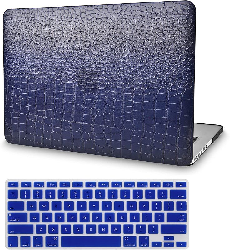 Photo 1 of KECC Compatible with MacBook Pro 13 inch Case 2020 2021 2022 with Touch Bar A2338 M1 A2289 A2251 Italian Leather Hard Shell + Keyboard Cover (Matte Navy Crocodile Leather)
