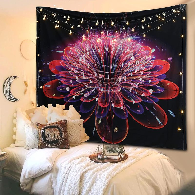 Photo 1 of Large 3D Trippy Mandala Wall Tapestry Boho Tapestries with 6m lights, Thicken Hippie Hanging for Bedroom Decor, 70.8 × 90.5in, Vintage Curtains Posters Decorations
