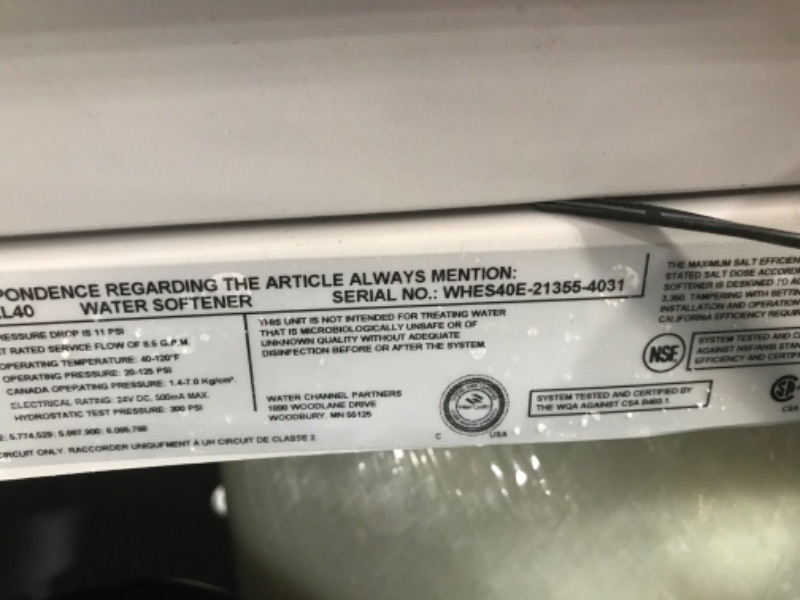 Photo 2 of **DAMAGED**Whirlpool WHES40E 40,000 Grain Softener | Salt & Water Saving Technology | NSF Certified | Automatic Whole House Soft Water Regeneration, White